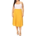 thumbnail image 1 of Women's Plus Size A-Line Flared Midi Skirt - Casual Solid with Elastic Band, 1 of 4