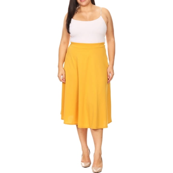 Women's Plus Size A-Line Flared Midi Skirt - Casual Solid with Elastic Band