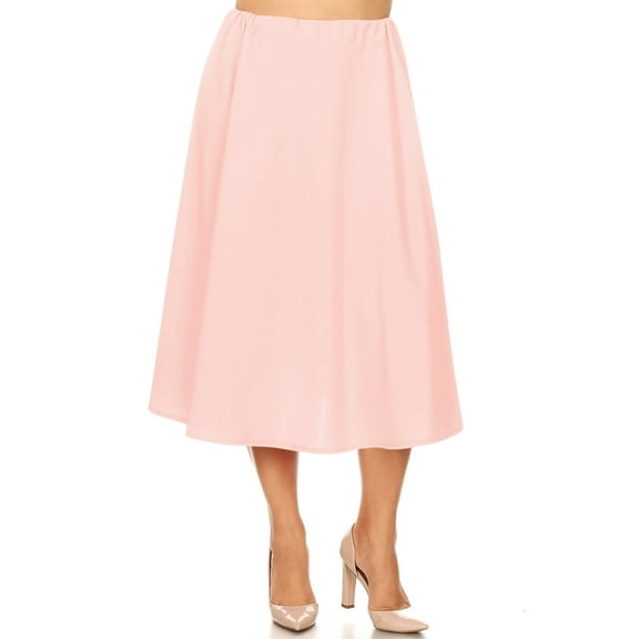 Women's Plus Size A-Line High Waist Elastic Band Pleated Solid Midi Skirt
