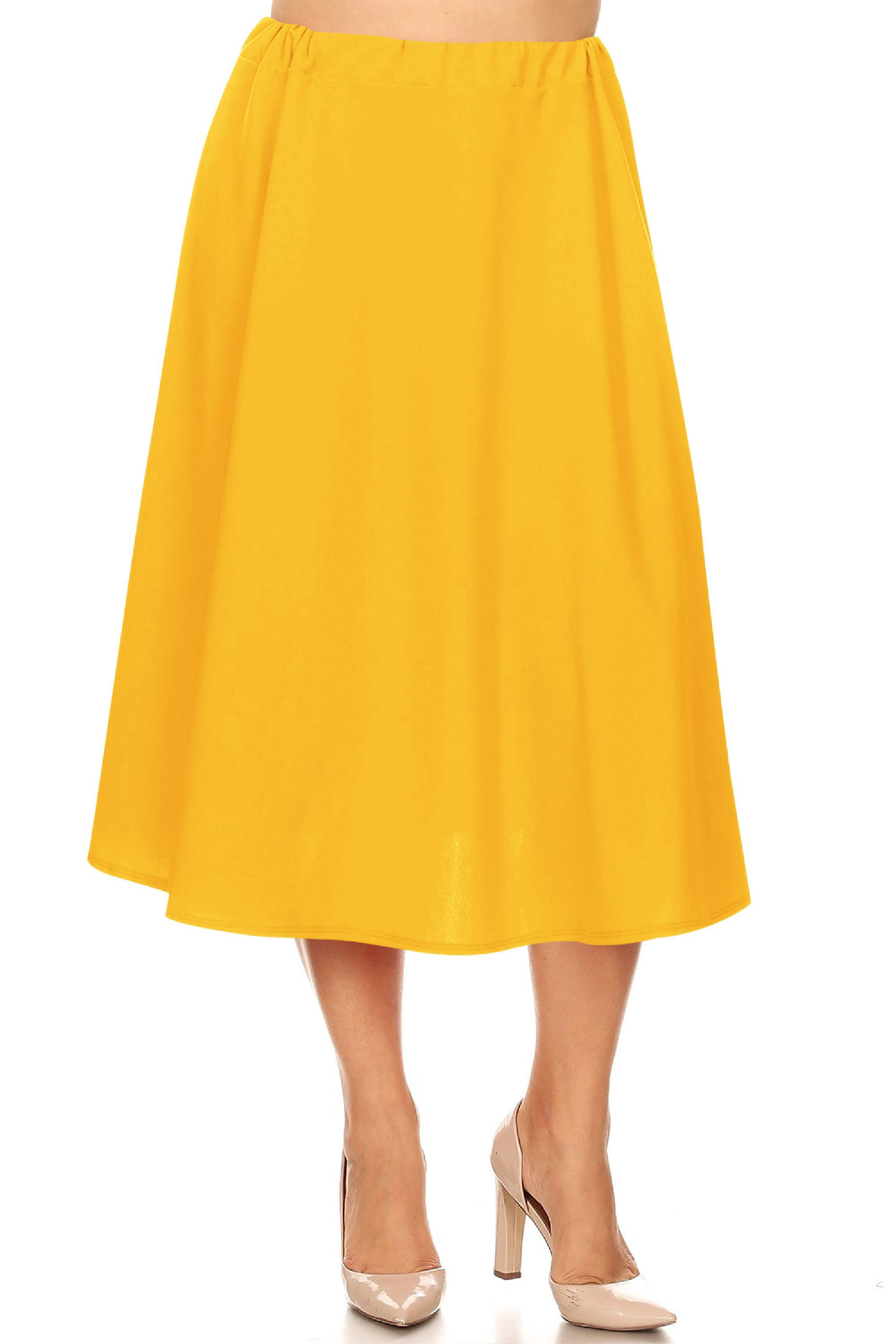 Women s Plus Size A Line High Waist Elastic Band Pleated Solid Midi women-s-plus-size-a-line-high-waist-elastic-band-pleated-solid-midi