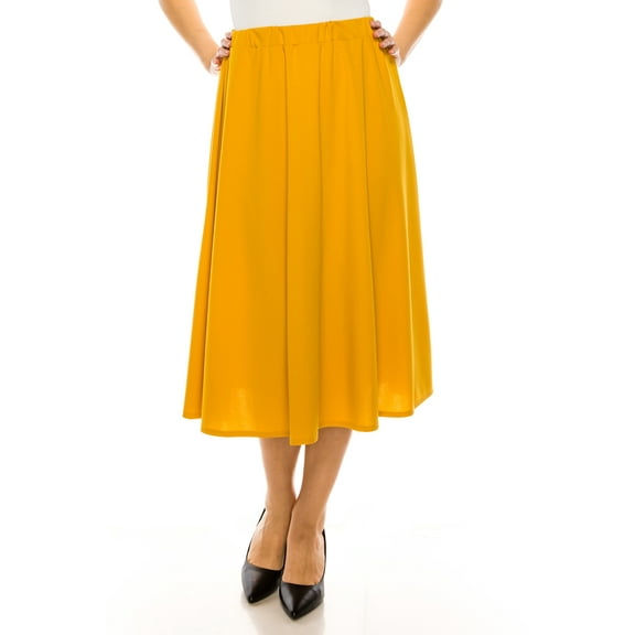 Women's Plus Size A-Line High Waist Elastic Band Pleated Solid Midi Skirt