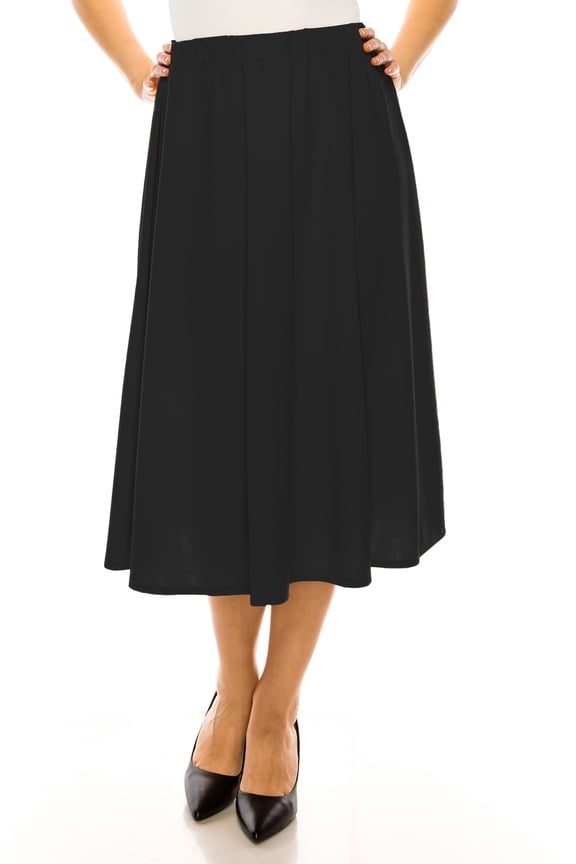 Women's Plus Size A-Line High Waist Elastic Band Pleated Solid Midi Skirt
