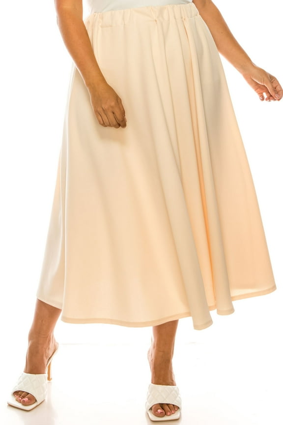 Women's Plus Size A-Line High Waist Elastic Band Pleated Solid Midi Skirt