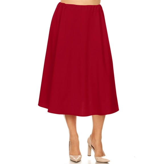Women's Plus Size A-Line High Waist Elastic Band Pleated Solid Midi Skirt