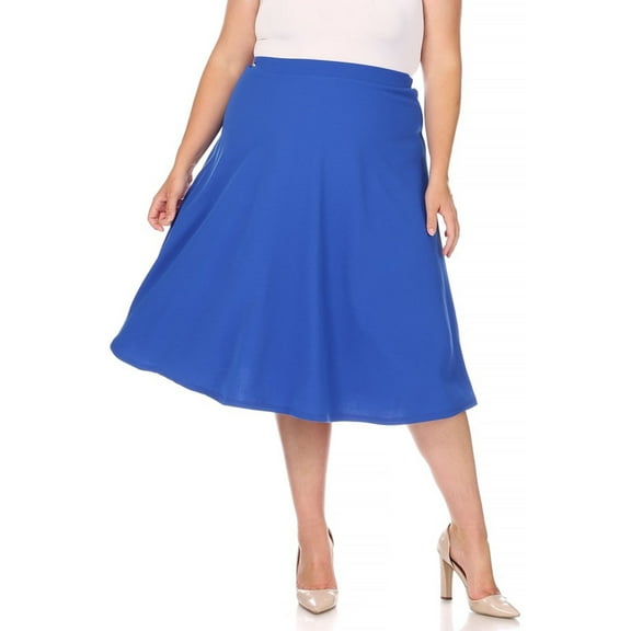 Moa Collection Women's Plus Size A-Line Casual Flared High Waist Elastic Band Solid Midi Skirt