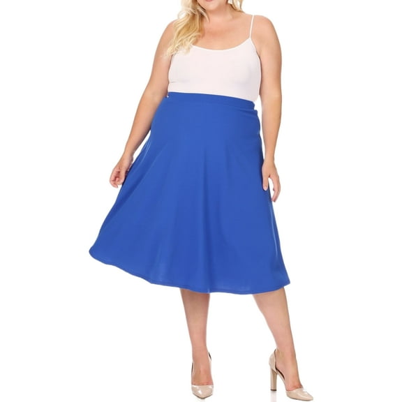 Women's Plus Size A-Line Midi Skirt - Casual Flared Design with High Elastic Waistband