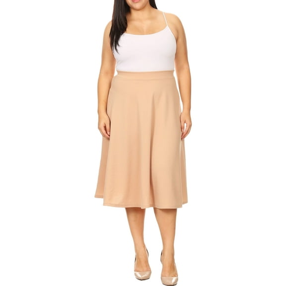Women's Plus Size A-Line Midi Skirt - Casual Flared Design with High Elastic Waistband