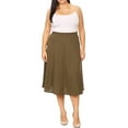thumbnail image 1 of Women's Plus Size A-Line Midi Skirt - Casual Flared Design with High Elastic Waistband, 1 of 4