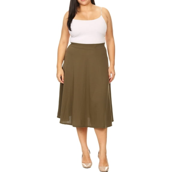 Women's Plus Size A-Line Midi Skirt - Casual Flared Design with High Elastic Waistband