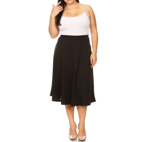 Women's Plus Size A-Line Midi Skirt - Casual Flared Design with High Elastic Waistband