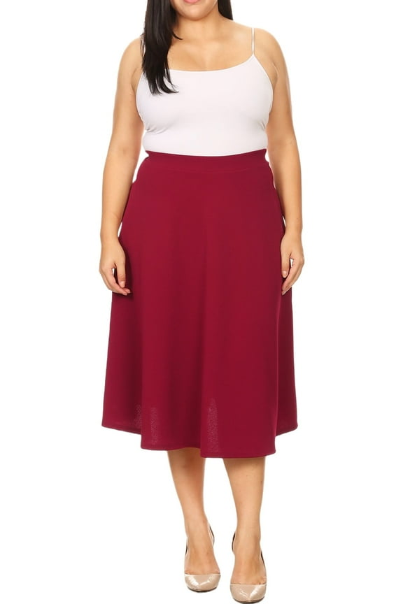 Women's Plus Size A-Line Midi Skirt - Casual Flared Design with High Elastic Waistband