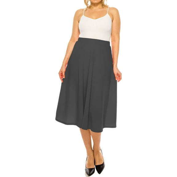 Women's Plus Size A-Line Midi Skirt - Casual Flared Design with High Elastic Waistband