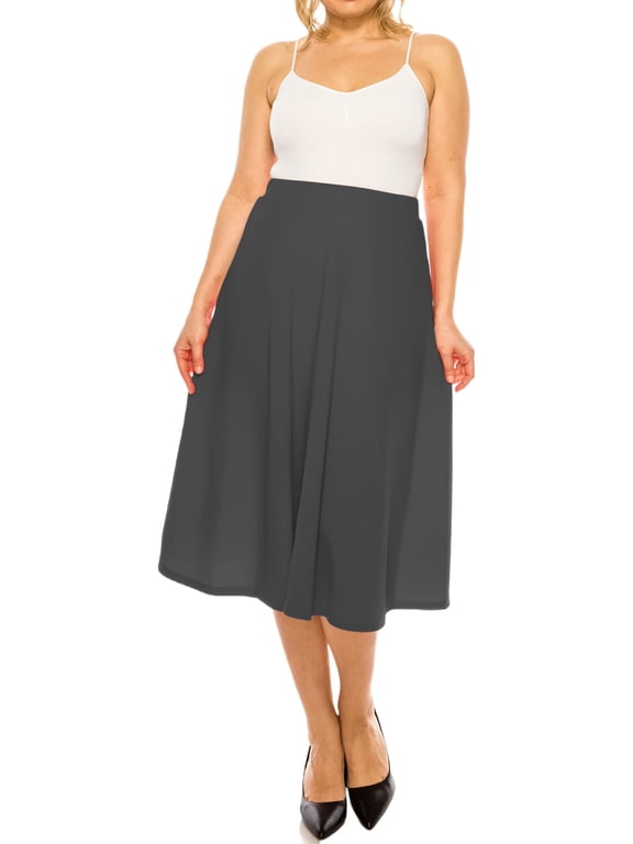 Women's Plus Size A-Line Casual Flared Elastic Band Solid Midi Skirt