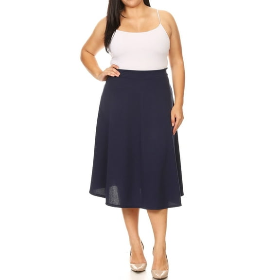 Women's Plus Size A-Line Midi Skirt - Casual Flared Design with High Elastic Waistband