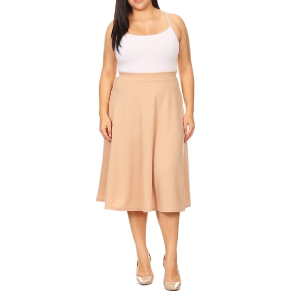 Women's Plus Size A-Line Casual Flared Elastic Band Solid Midi Skirt