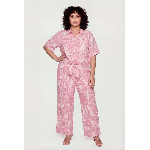 Women's Plus Size Abstract Leaf Print Wide Leg Pants