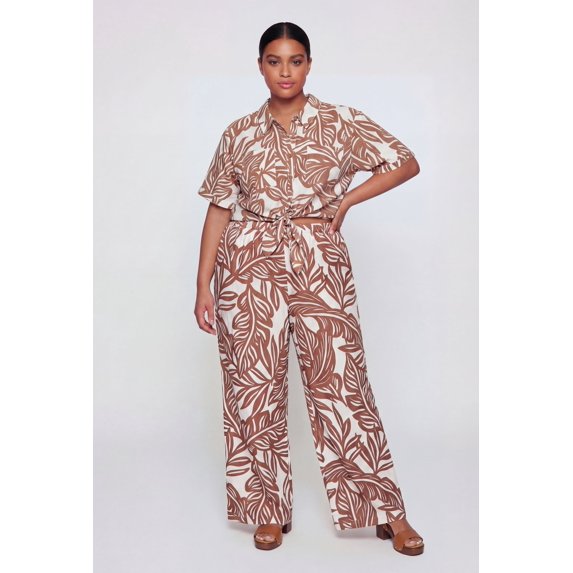 Women's Plus Size Abstract Leaf Print Wide Leg Pants