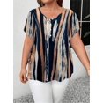 thumbnail image 1 of Women's Plus Size Abstract Stripe Short Sleeve Henley Tunic Top, 1 of 5