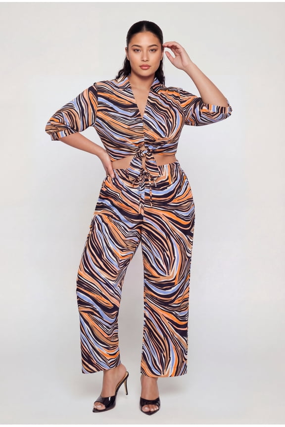 Women's Plus Size Abstract Zebra Print Wide Leg Pants