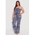 thumbnail image 1 of Women's Plus Size Acid Wash Cargo Pocket Button Front Jumpsuit, 1 of 4