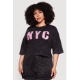 thumbnail image 1 of Women's Plus Size Acid Wash NYC Graphic Cropped Tee, 1 of 4