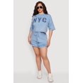 thumbnail image 1 of Women's Plus Size Acid Wash Ruffle Trim Shorts, 1 of 4