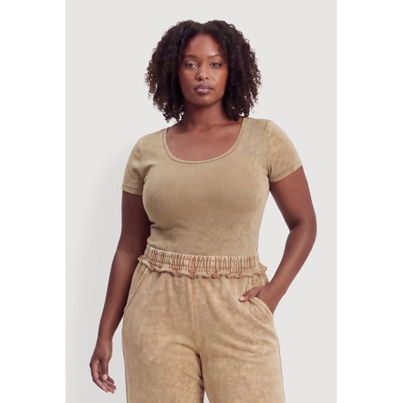 Women's Plus Size Acid Wash Short Sleeve Crop Top