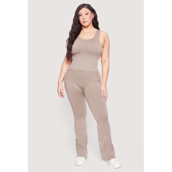 Women's Plus Size Acid Wash Textured Knit Flare Leggings