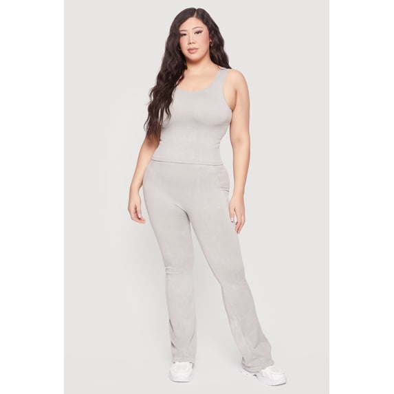 Women's Plus Size Acid Wash Textured Knit Flare Leggings