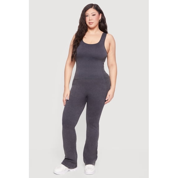 Women's Plus Size Acid Wash Textured Knit Flare Leggings