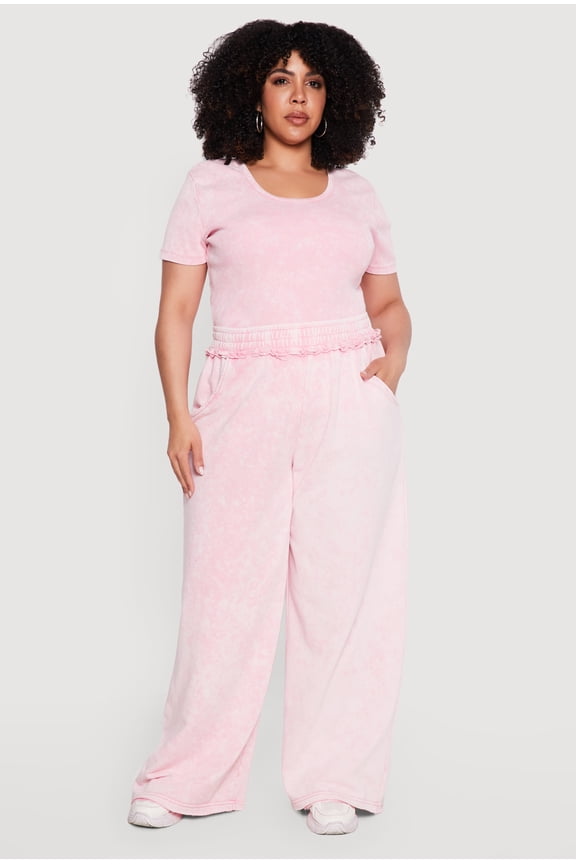 Women's Plus Size Acid Wash Wide Leg Sweatpants