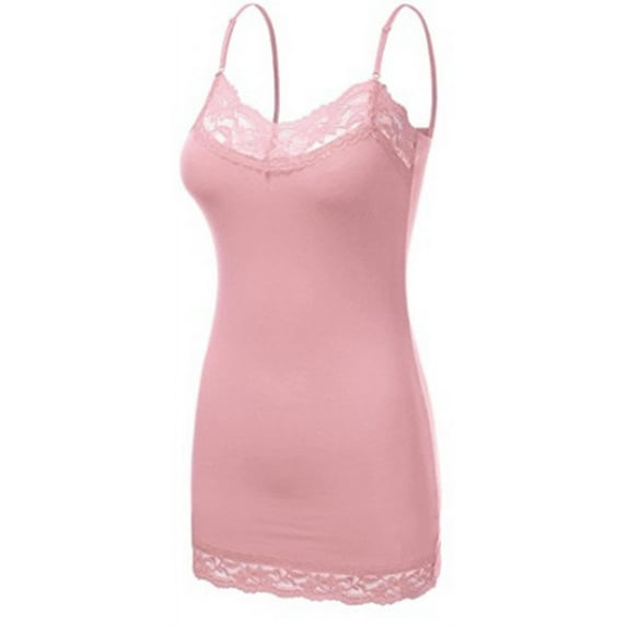 Women's Plus Size Adjustable Spaghetti Strap Long Stretchy Lace Camisole Cami 1x,2x,3x