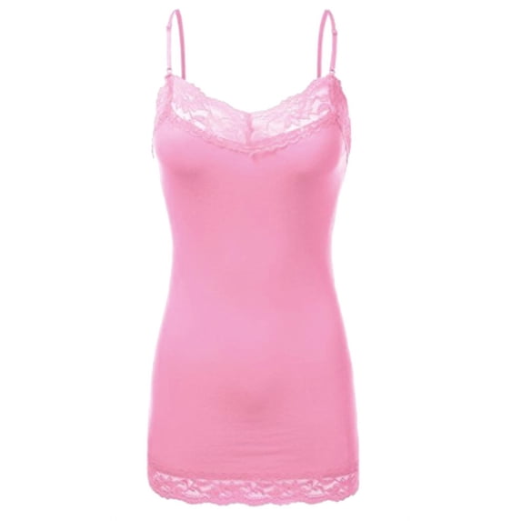 Women's Plus Size Adjustable Spaghetti Strap Long Stretchy Lace Camisole Cami 1x,2x,3x