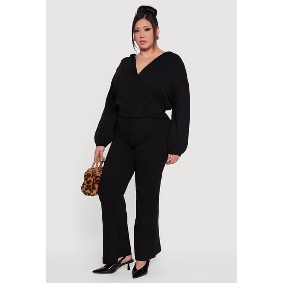 Women's Plus Size Almost Famous Brushed Knit Flare Leg Pants