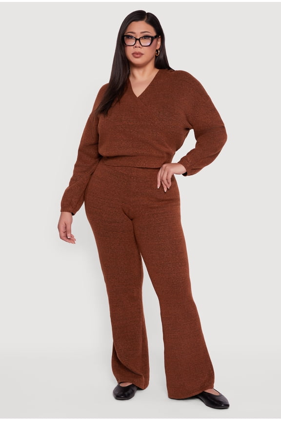Women's Plus Size Almost Famous Brushed Knit Flare Leg Pants