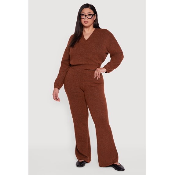 Women's Plus Size Almost Famous Brushed Knit Flare Leg Pants