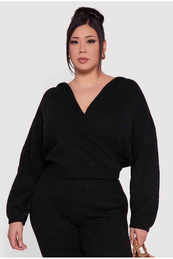 Women's Plus Size Almost Famous Faux Wrap Sweater Hoodie