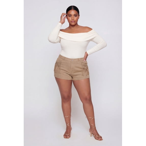 Women's Plus Size Almost Famous Fringe Detail Denim Shorts