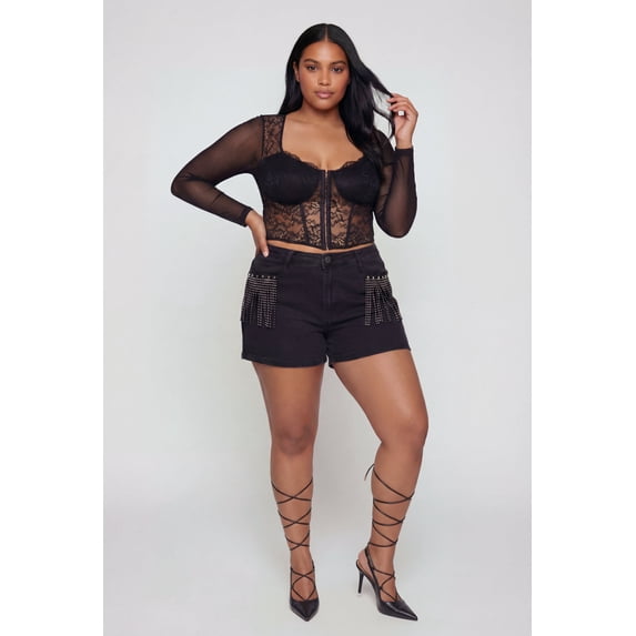 Women's Plus Size Almost Famous Fringe Detail Denim Shorts