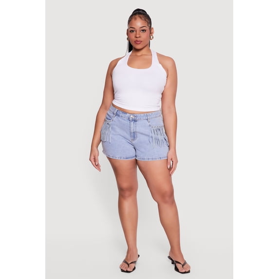 Women's Plus Size Almost Famous Fringe Detail Denim Shorts