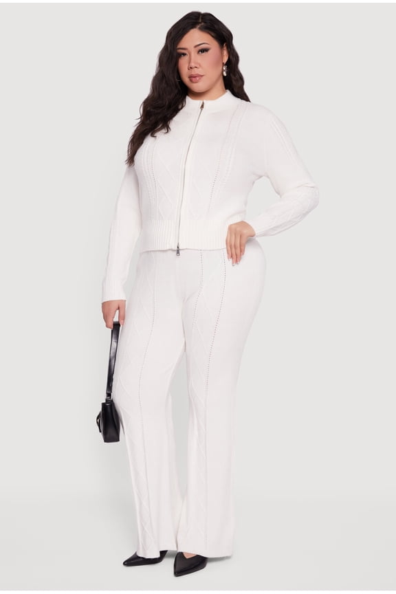 Women's Plus Size Almost Famous High Waisted Cable Knit Pants