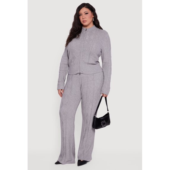 Women's Plus Size Almost Famous High Waisted Cable Knit Pants