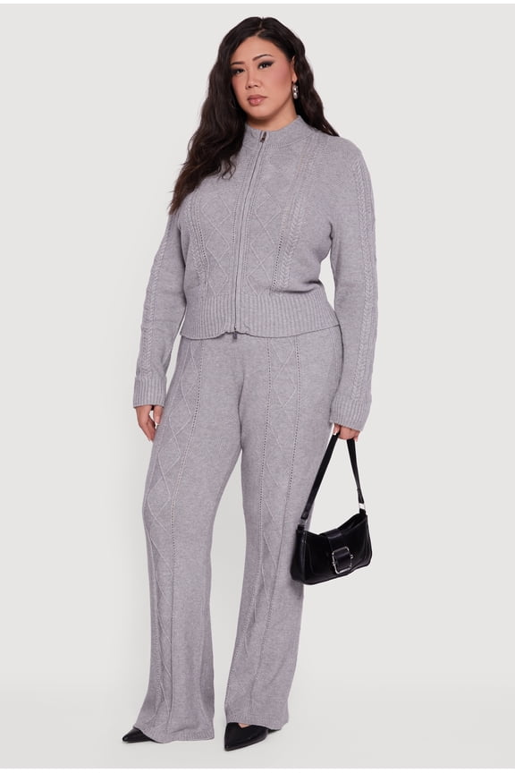 Women's Plus Size Almost Famous High Waisted Cable Knit Pants