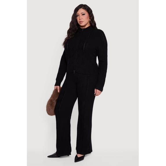 Women's Plus Size Almost Famous High Waisted Cable Knit Pants