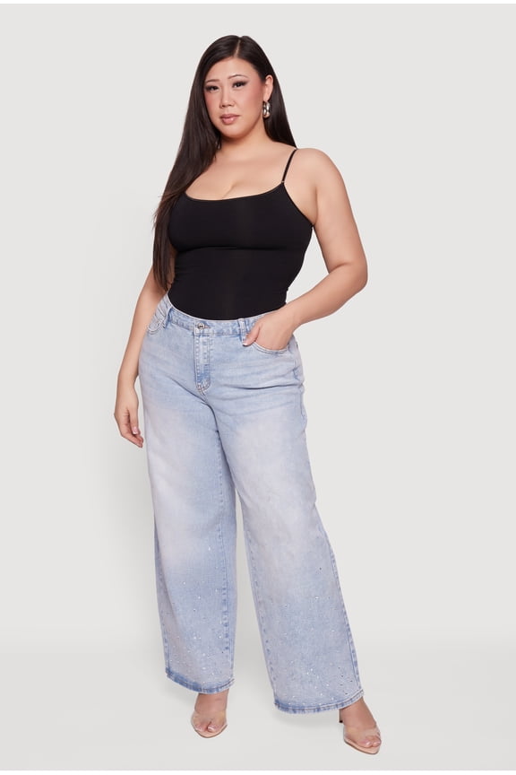 Women's Plus Size Almost Famous Rhinestone Wide Leg Jeans