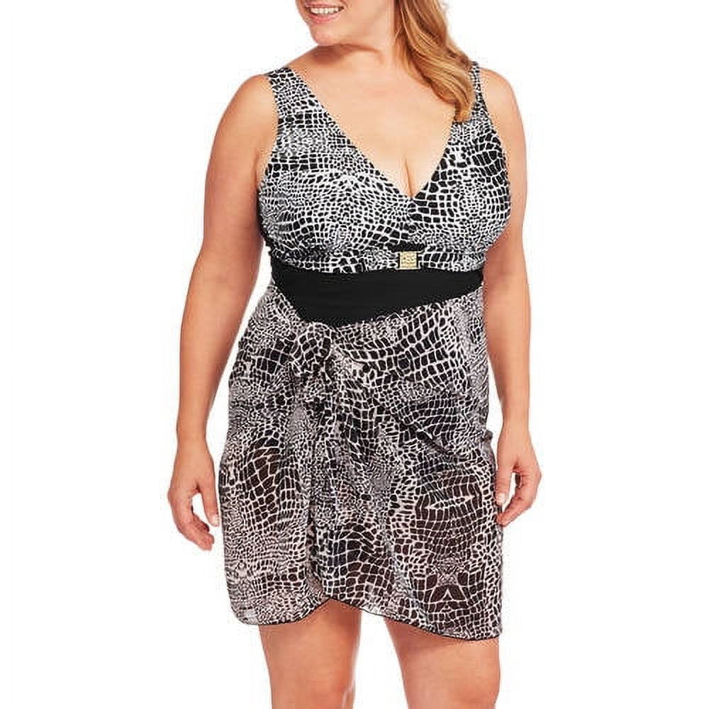 Women's Plus-Size Animal Print One-Piece Swimsuit with Matching Sarong
