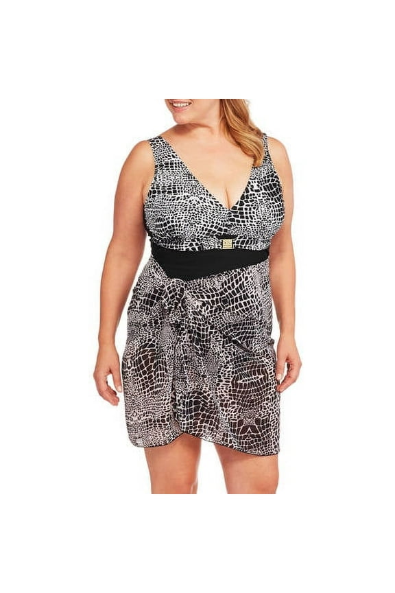 Women's Plus-Size Animal Print One-Piece Swimsuit with Matching Sarong