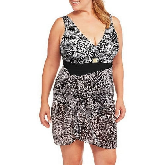 Women's Plus-Size Animal Print One-Piece Swimsuit with Matching Sarong