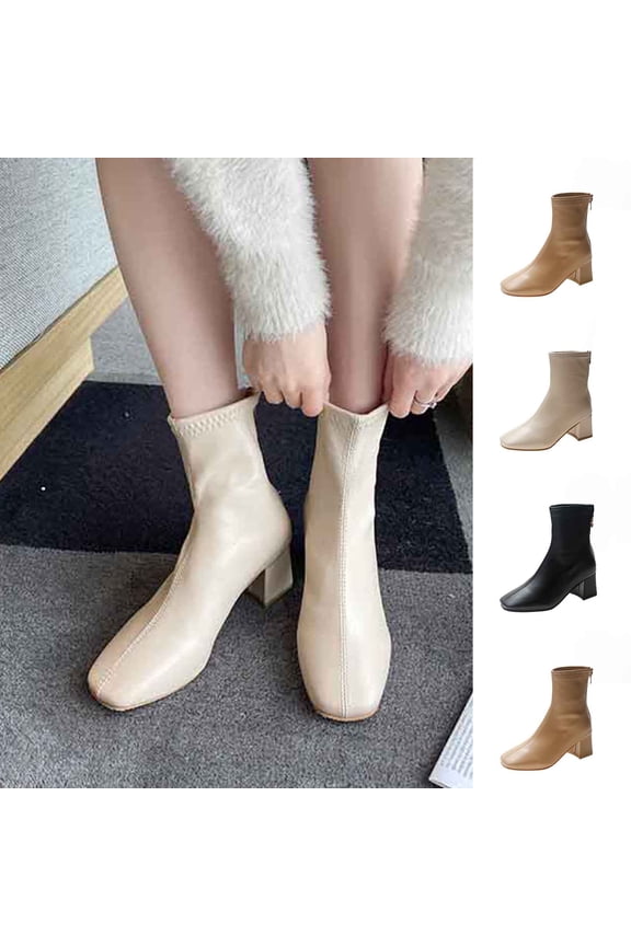 Women’s Plus Size Ankle Boots with Back Zipper, Anti Slip Outsole and Sturdy Block Heel Comfort Short Leather Boots for Fall and Winter Daily Wear. Khaki 7.5(40)