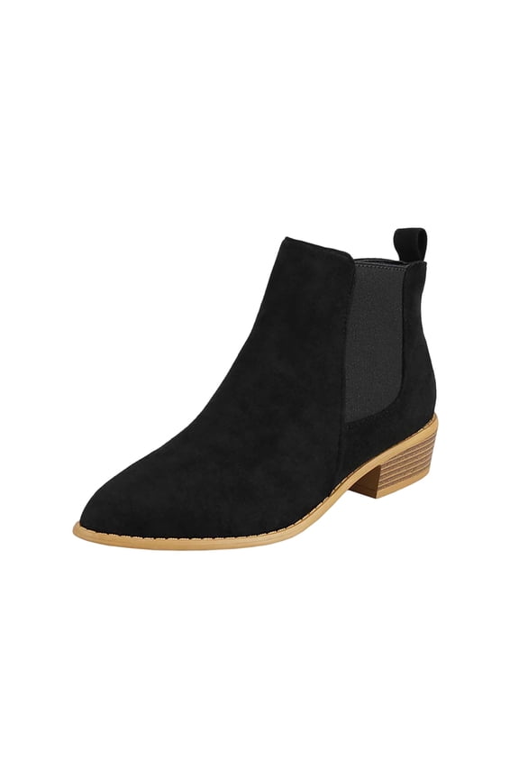 Women's Plus Size Ankle Boots Round Toe Mid Block Heel Side Zipper Soft Suede Short Booties Versatile Daily Dress Shoes Black 9.5(43)